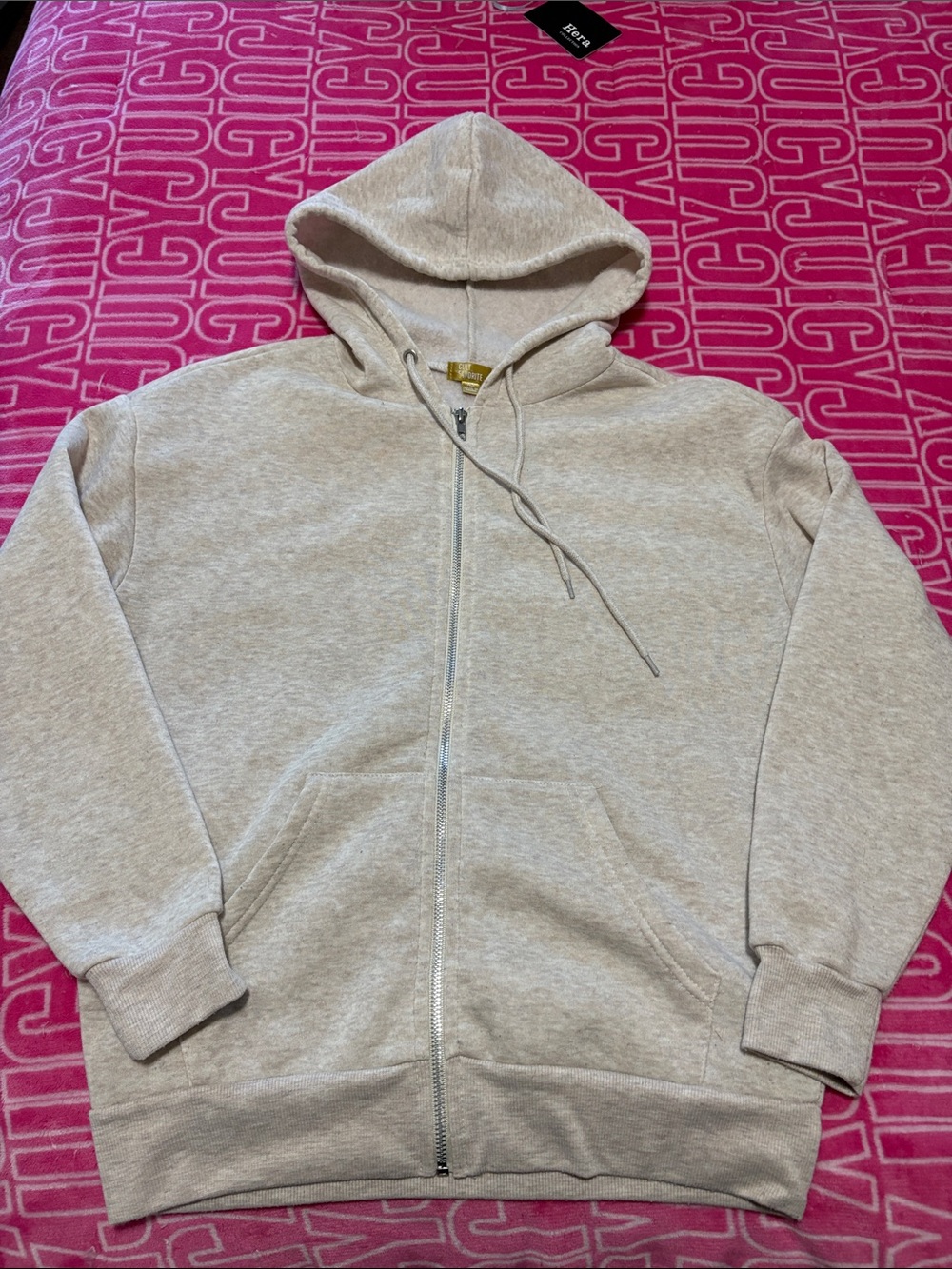 Neutral Heather Zip-Up Hoodie with Hood and Pockets